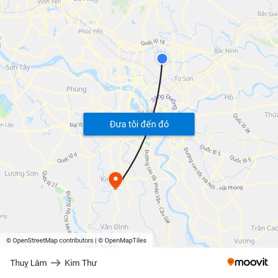Thuỵ Lâm to Kim Thư map