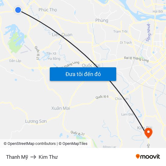 Thanh Mỹ to Kim Thư map