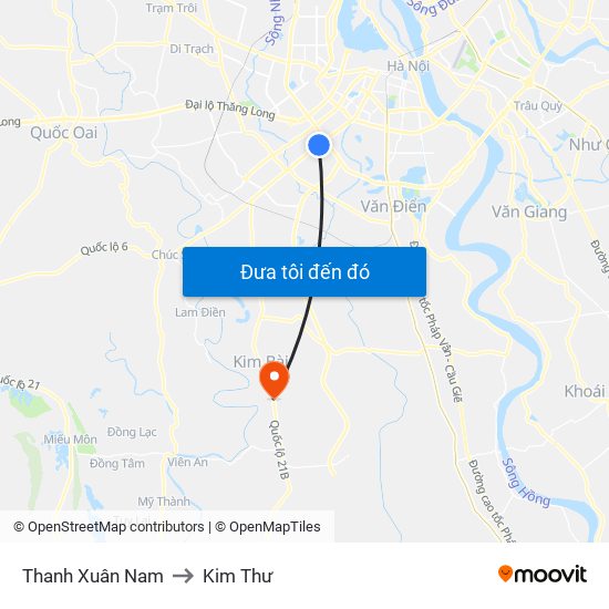 Thanh Xuân Nam to Kim Thư map