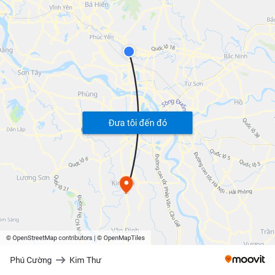 Phú Cường to Kim Thư map