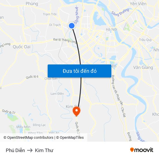 Phú Diễn to Kim Thư map