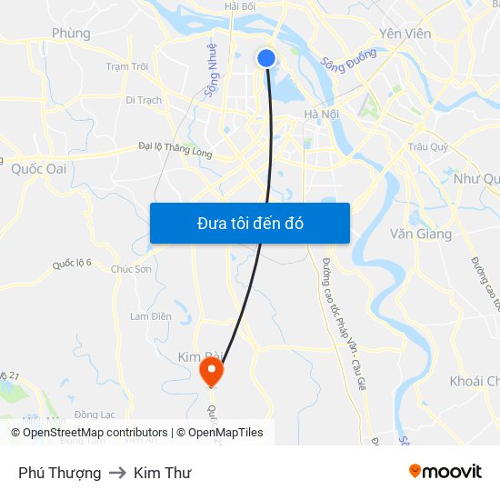Phú Thượng to Kim Thư map