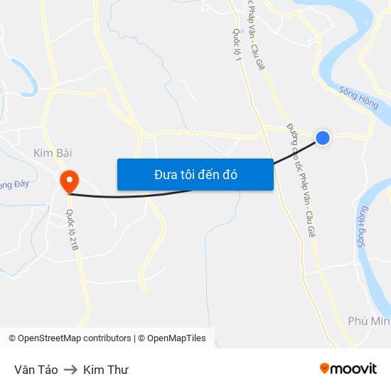 Vân Tảo to Kim Thư map