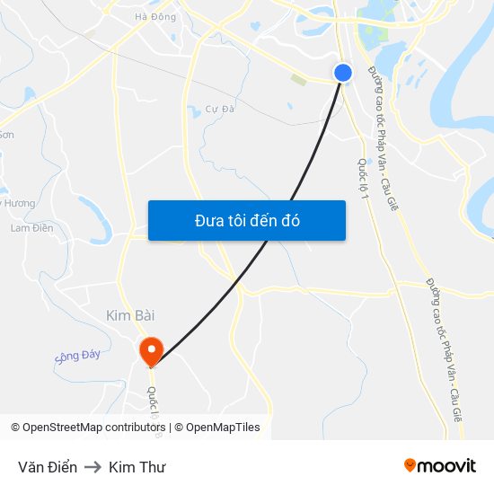 Văn Điển to Kim Thư map