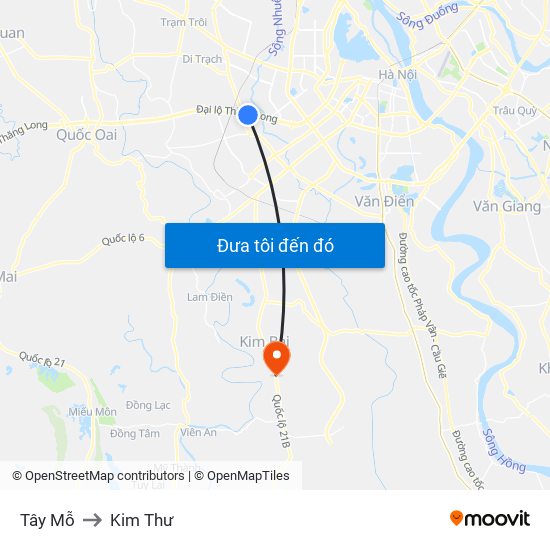 Tây Mỗ to Kim Thư map