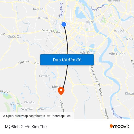 Mỹ Đình 2 to Kim Thư map