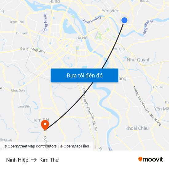 Ninh Hiệp to Kim Thư map
