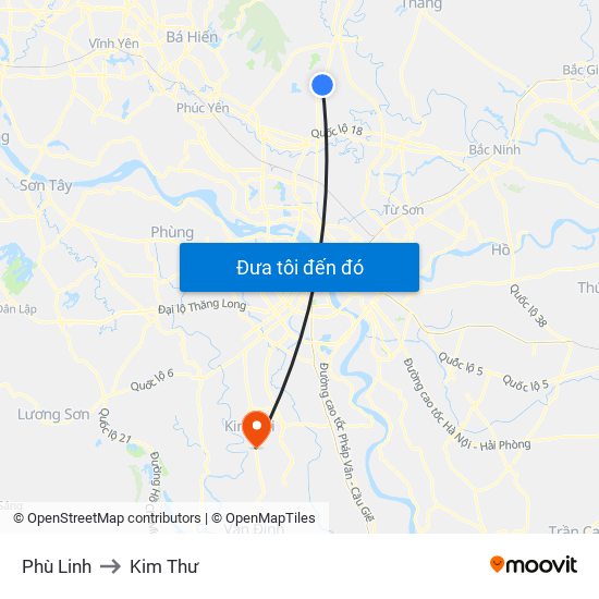 Phù Linh to Kim Thư map