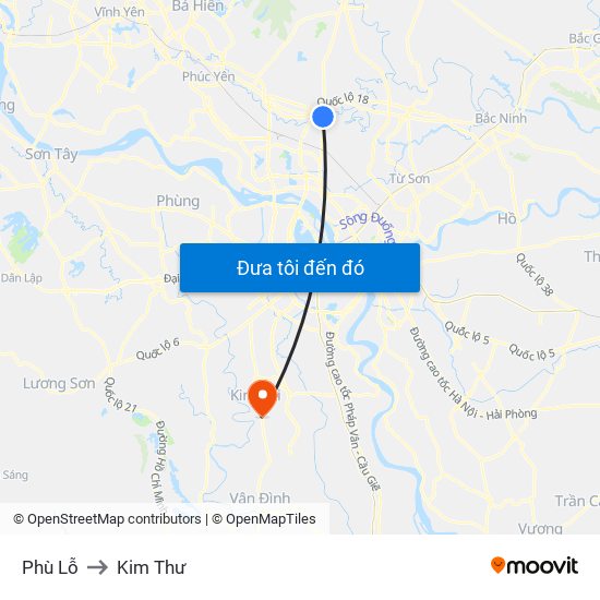Phù Lỗ to Kim Thư map