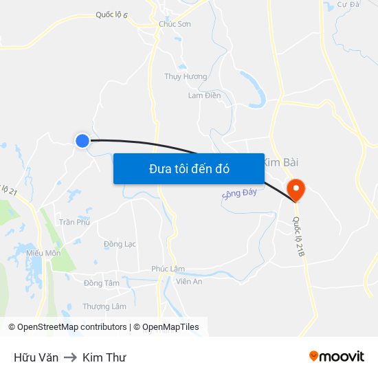 Hữu Văn to Kim Thư map