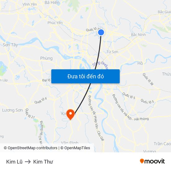 Kim Lũ to Kim Thư map