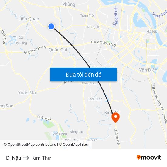 Dị Nậu to Kim Thư map