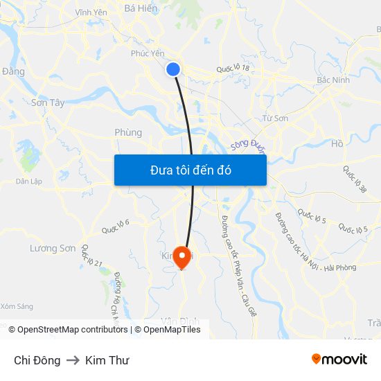 Chi Đông to Kim Thư map
