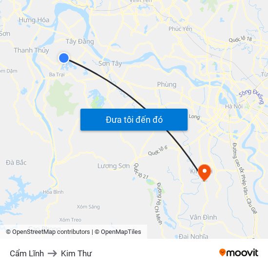 Cẩm Lĩnh to Kim Thư map