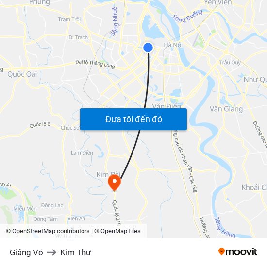 Giảng Võ to Kim Thư map