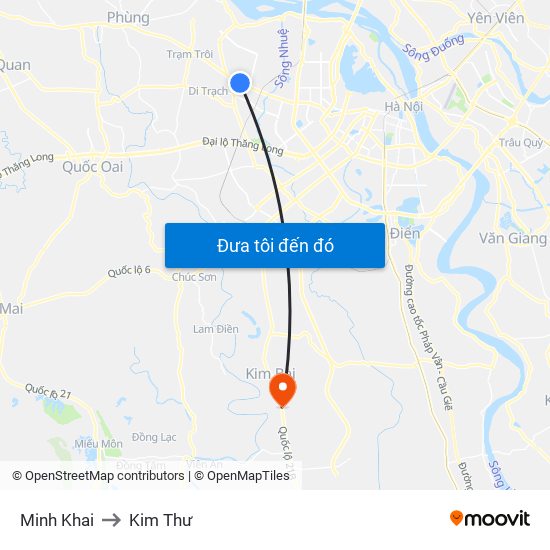 Minh Khai to Kim Thư map