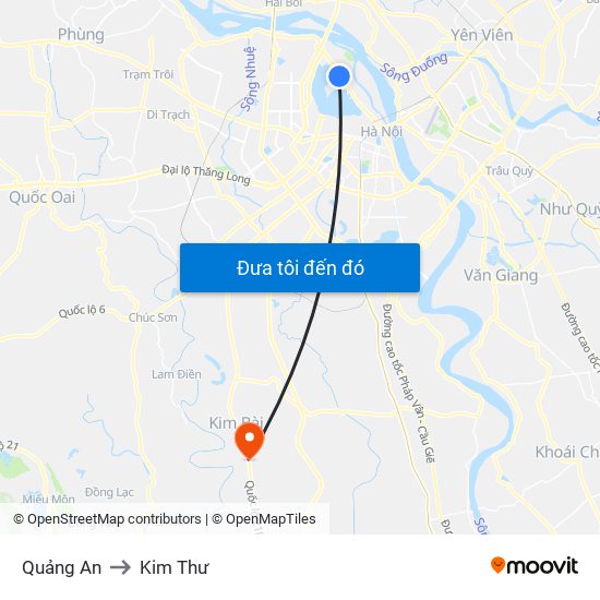 Quảng An to Kim Thư map