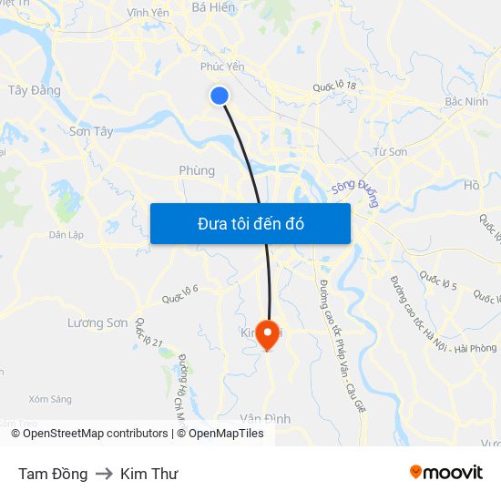 Tam Đồng to Kim Thư map
