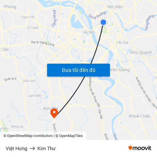 Việt Hưng to Kim Thư map