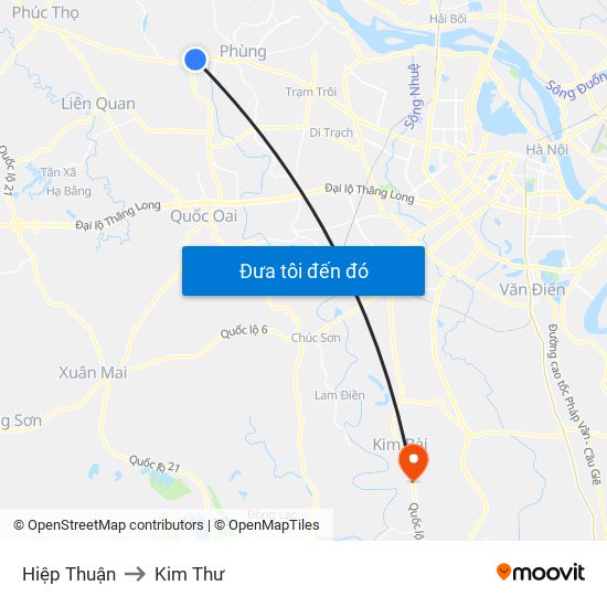 Hiệp Thuận to Kim Thư map