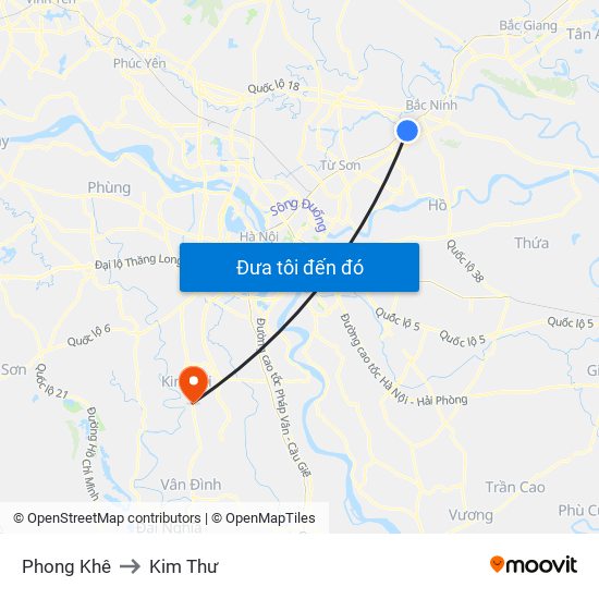 Phong Khê to Kim Thư map