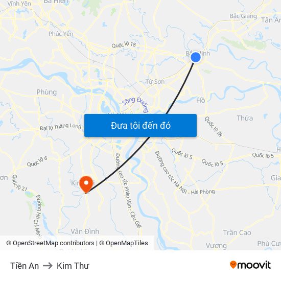 Tiền An to Kim Thư map