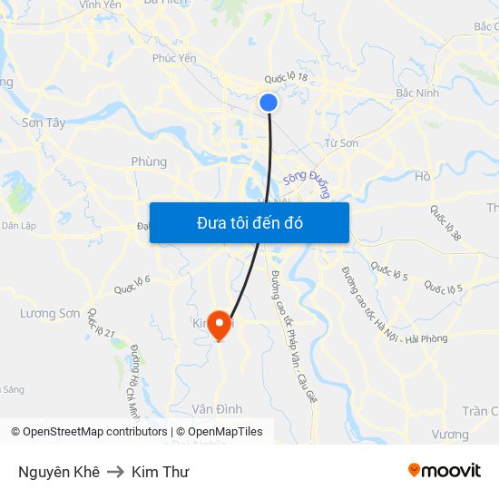 Nguyên Khê to Kim Thư map