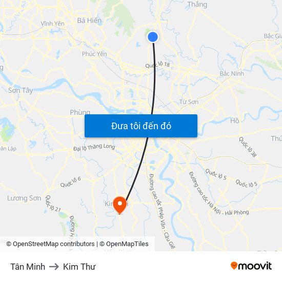 Tân Minh to Kim Thư map