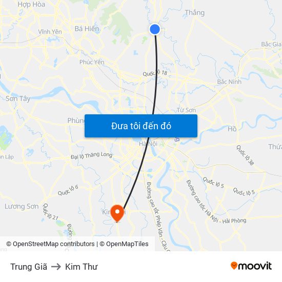Trung Giã to Kim Thư map