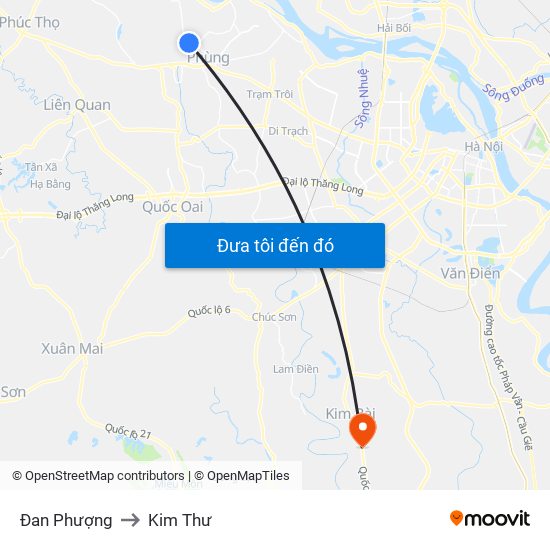 Đan Phượng to Kim Thư map