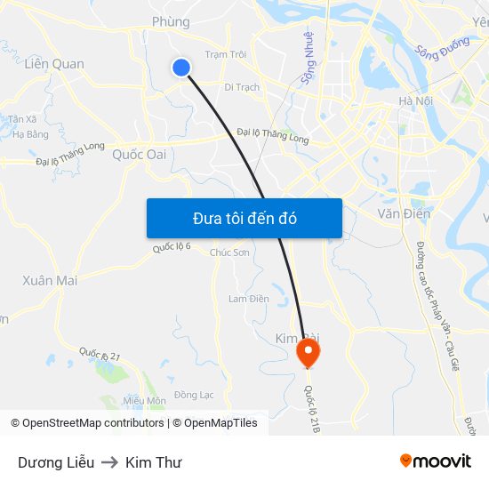 Dương Liễu to Kim Thư map