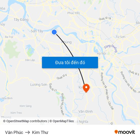 Vân Phúc to Kim Thư map