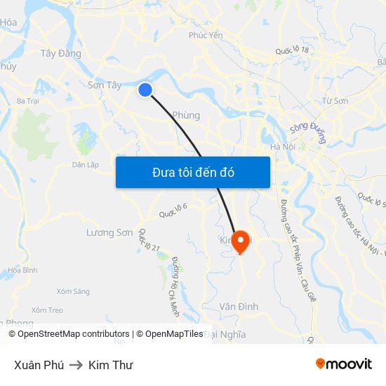 Xuân Phú to Kim Thư map