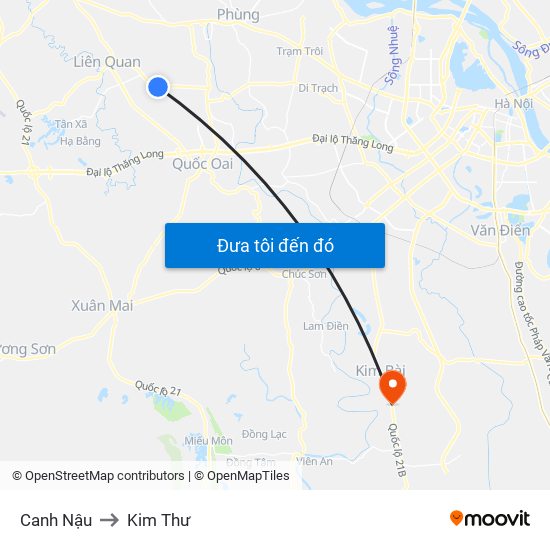 Canh Nậu to Kim Thư map