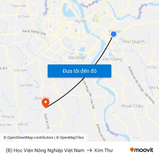 (B) Học Viện Nông Nghiệp Việt Nam to Kim Thư map