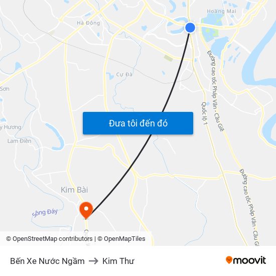 Bến Xe Nước Ngầm to Kim Thư map