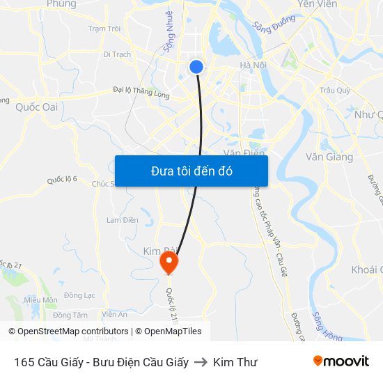 165 Cầu Giấy - Bưu Điện Cầu Giấy to Kim Thư map