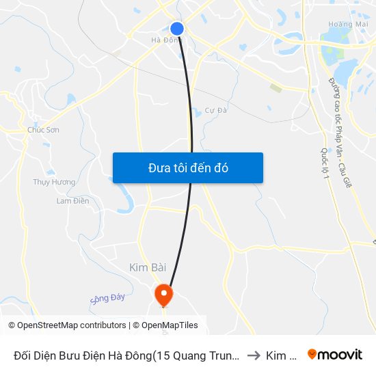 Đối Diện Bưu Điện Hà Đông(15 Quang Trung Hà Đông) to Kim Thư map