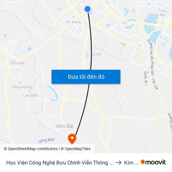 Học Viện Công Nghệ Bưu Chính Viễn Thông - Trần Phú (Hà Đông) to Kim Thư map
