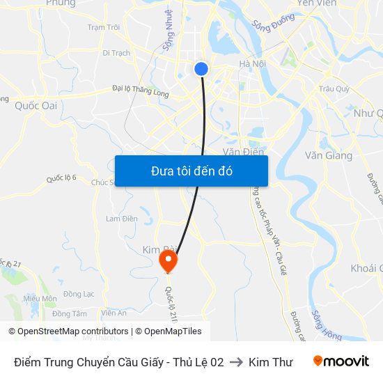 Điểm Trung Chuyển Cầu Giấy - Thủ Lệ 02 to Kim Thư map