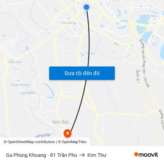 Ga Phùng Khoang - 81 Trần Phú to Kim Thư map