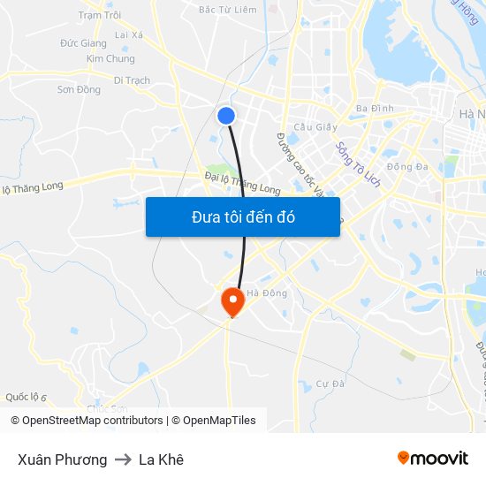 Xuân Phương to La Khê map
