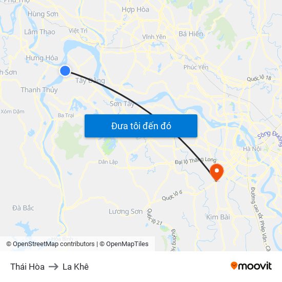 Thái Hòa to La Khê map