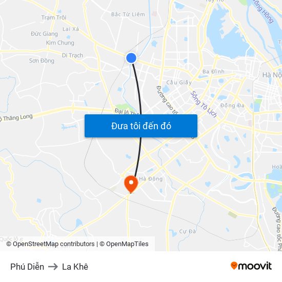 Phú Diễn to La Khê map