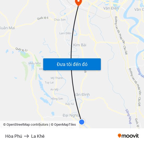 Hòa Phú to La Khê map
