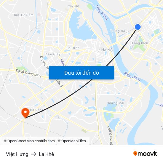 Việt Hưng to La Khê map