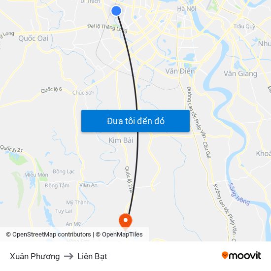 Xuân Phương to Liên Bạt map