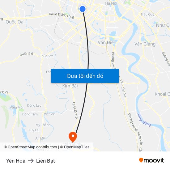 Yên Hoà to Liên Bạt map