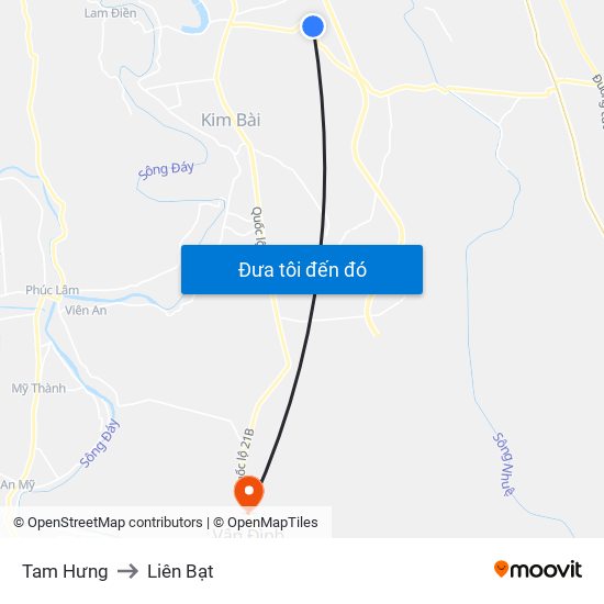 Tam Hưng to Liên Bạt map