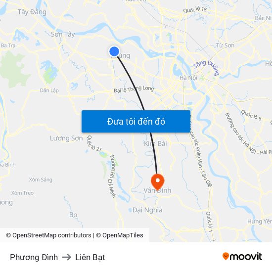 Phương Đình to Liên Bạt map